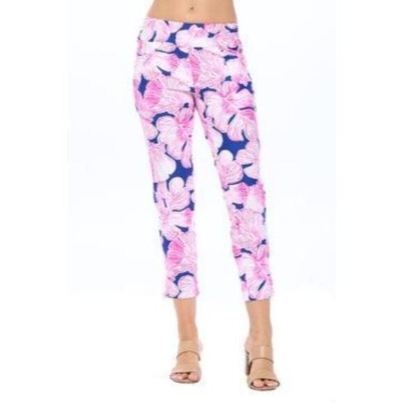 Claudia Cropped Legging in Pink & Navy Floral - Picture 4 of 5